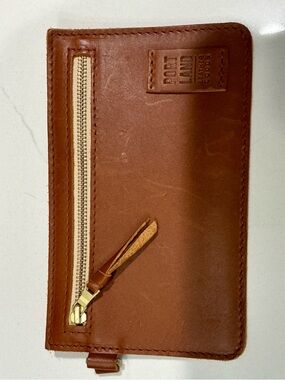 Portland Leather Goods Slim Zip Pouch Wristlet Brown Leather Pencil Case Wallet